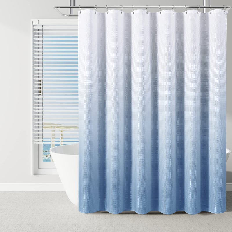 Naturoom Blue Shower Curtains for Bathroom Blue and White Ombre Curtains for Bathroom Water Repellent Curtain Liner with Hooks Machine Washable 72 x 72 Inches - Image 1